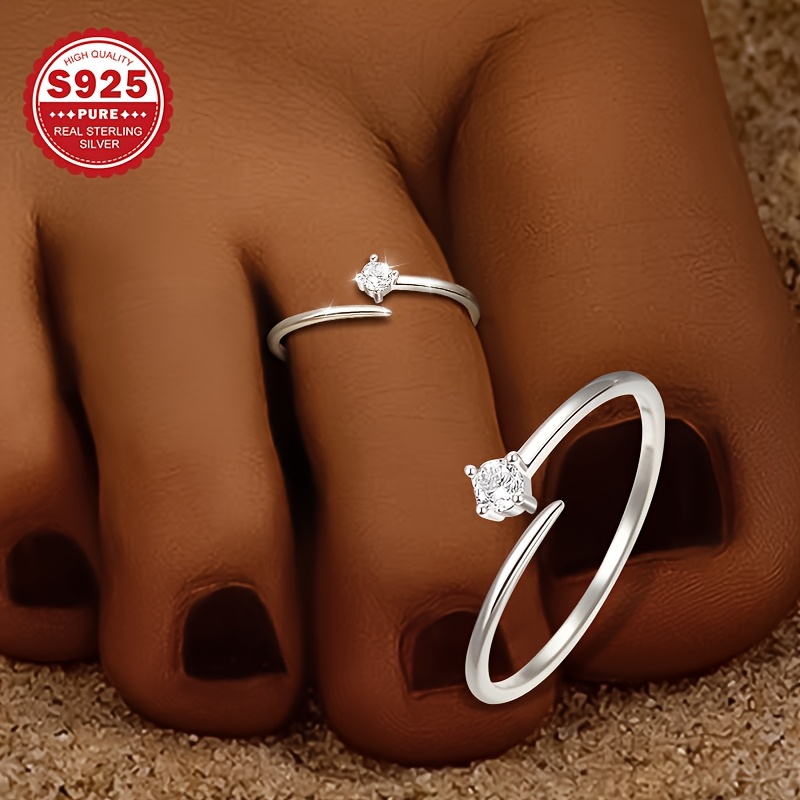 Women's S925 Sterling Silver Adjustable Open Toe Ring with Zirconia